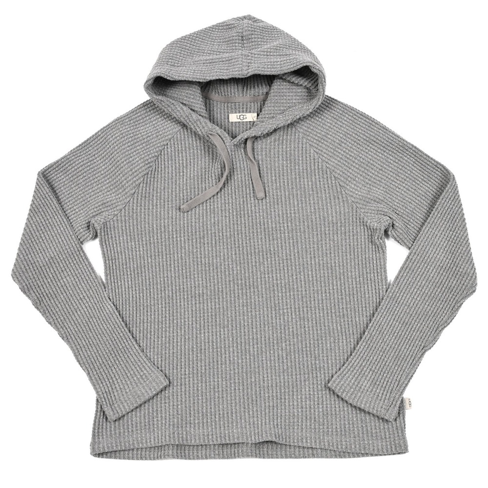 UGG Huck Men's Small Gray Stretch Waffle‎ Drawstring Pullover Hoodie Sweater